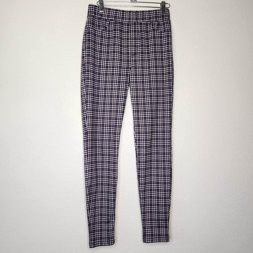 Anthropologie Sanctuary Black Purple and White Houndstooth Jogger Pants